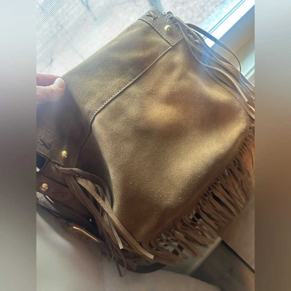 Lauren Ralph Lauren Beige Suede Fringe Shoulder Bag - Picture 9 of 10
